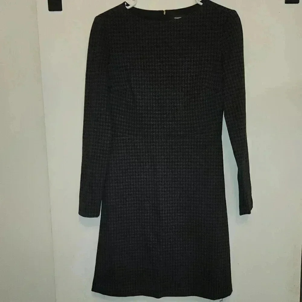 Theory Houndstooth Knit Dress Long Sleeve Career Casual Mini Size Unknown - Picture 5 of 12